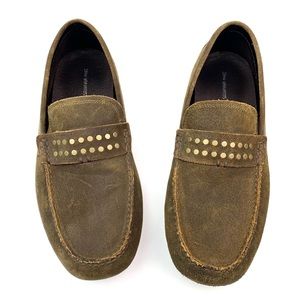 John Varvatos Olive Green Suede Studded Loafers